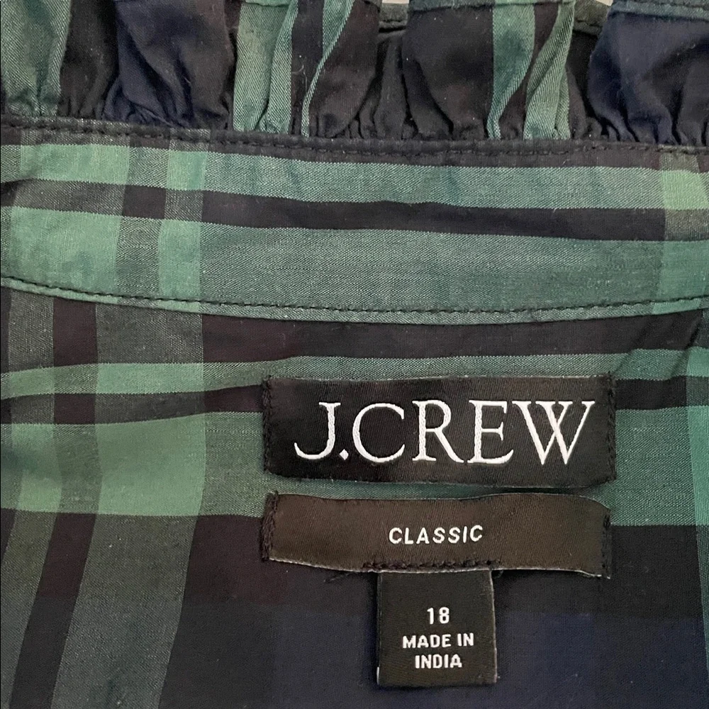 J. Crew Classic Plaid Blouse in Green and Navy - Picture 5 of 7